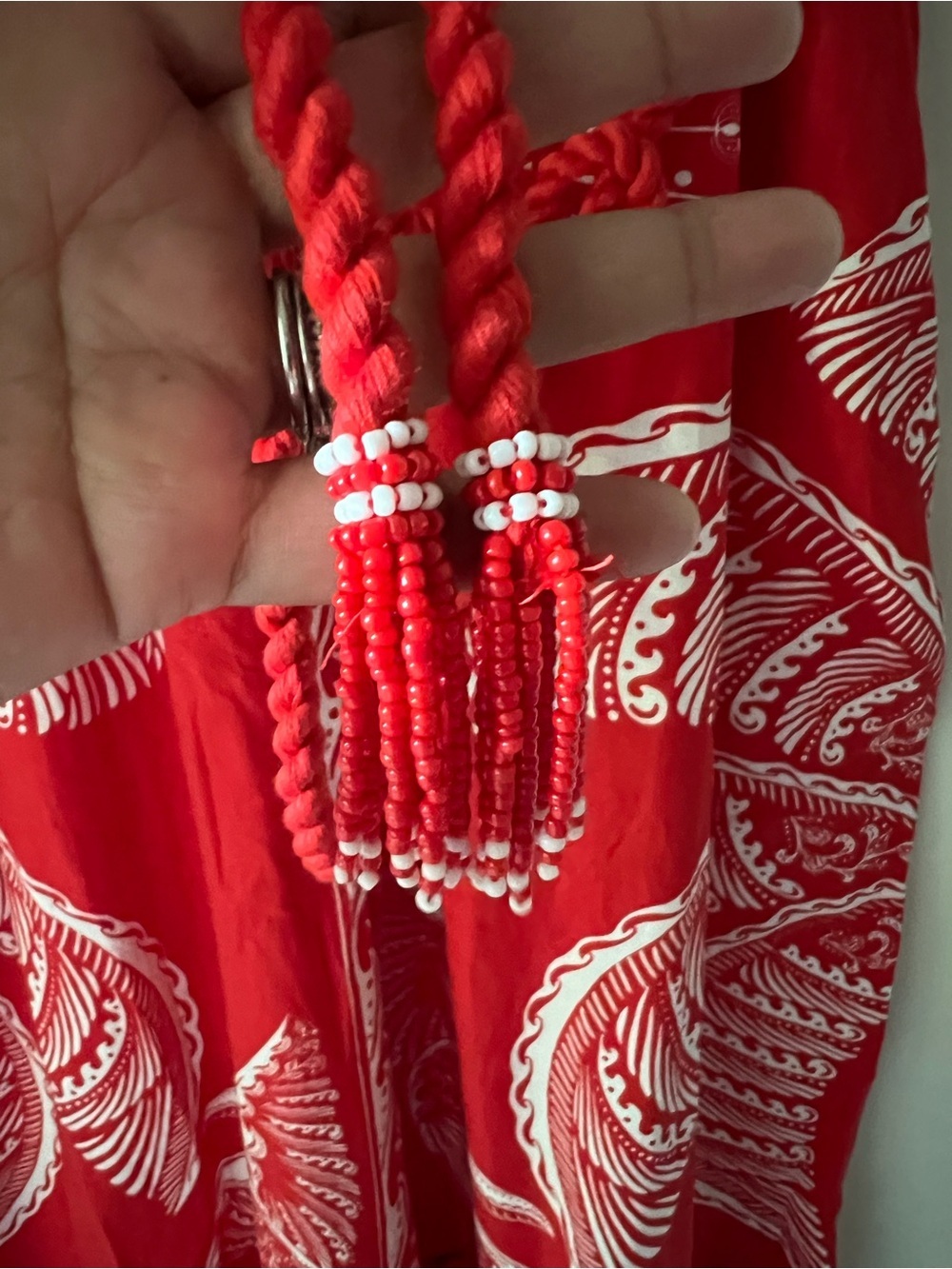 NWT Farm Rio Red Linen Blend Majestic Coconut Tree Maxi Dress Tropical Sz L - Picture 16 of 16